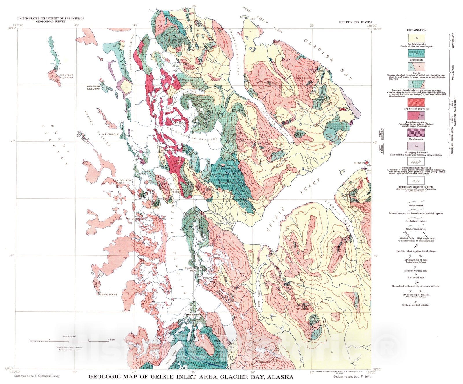 Map : Geology of the Geikie Inlet area, Glacier Bay, Alaska, 1959 Cartography Wall Art :