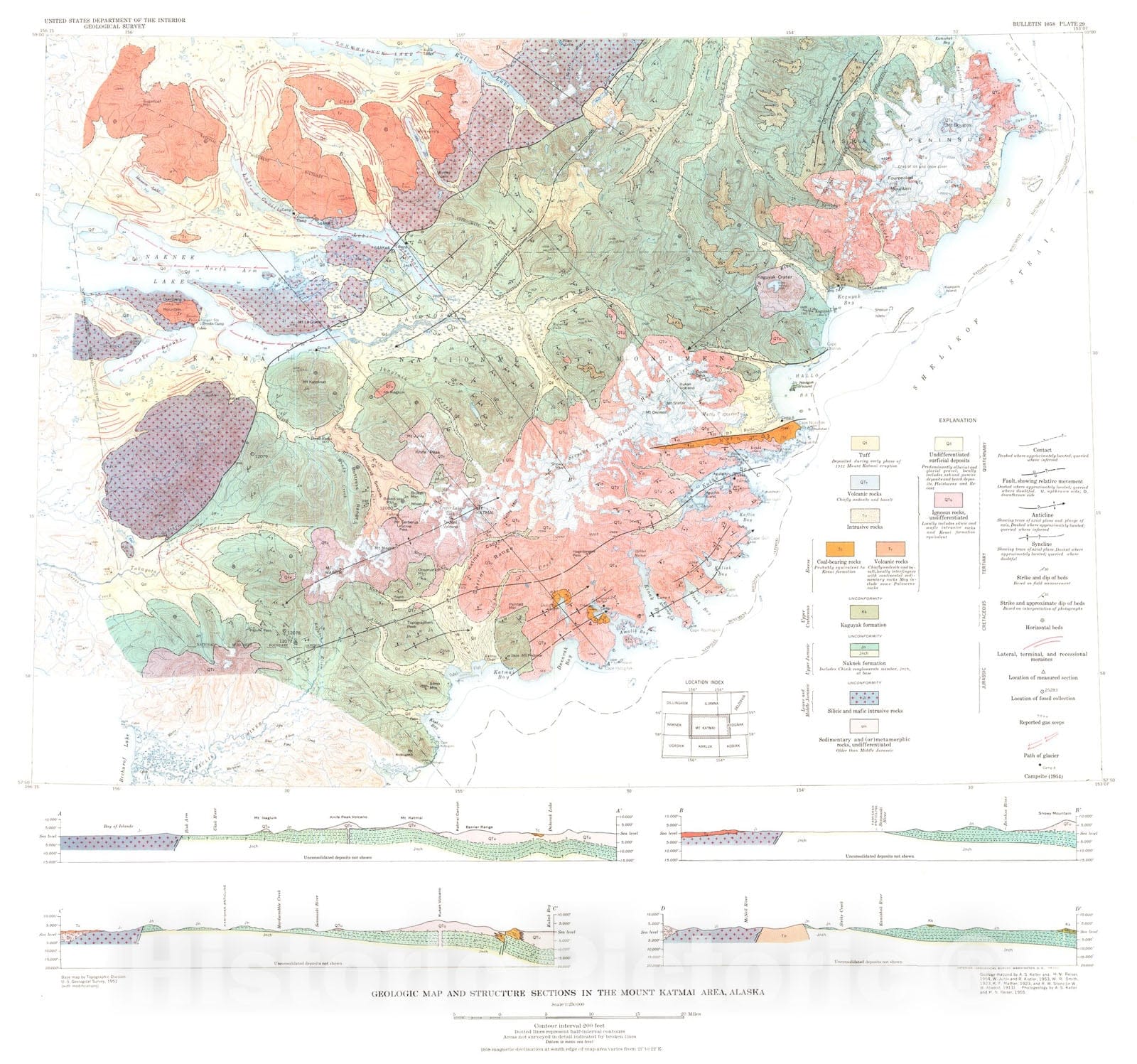 Map : Geology of the Mount Katmai area, Alaska, 1959 Cartography Wall Art :