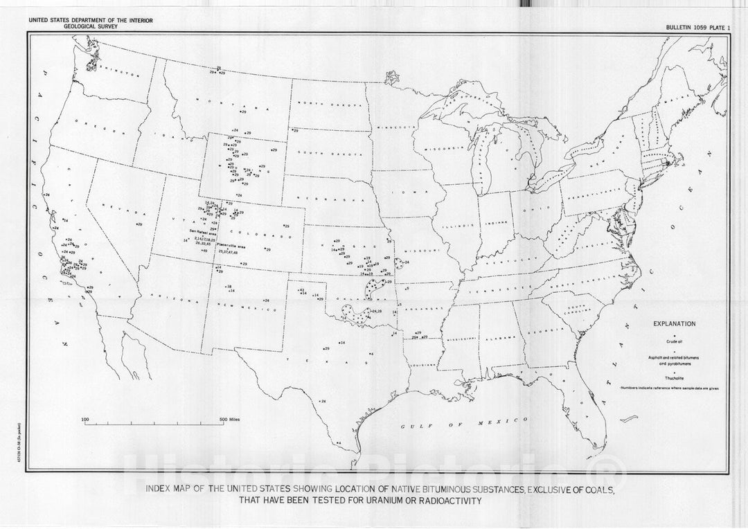 Map : Selected annotated bibliography of the geology of uraniferous and radioactive native bituminous substances, exclusive of coals in the United States, 1958 Cartography Wall Art :