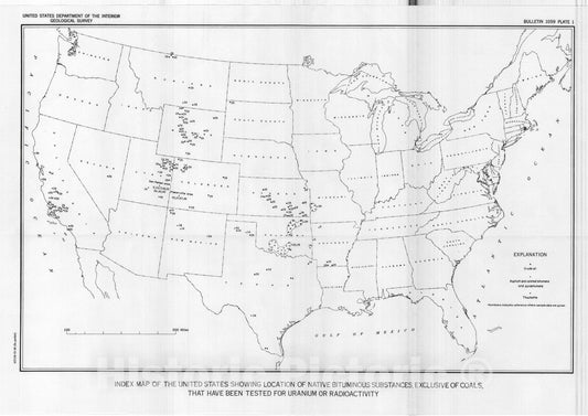 Map : Selected annotated bibliography of the geology of uraniferous and radioactive native bituminous substances, exclusive of coals in the United States, 1958 Cartography Wall Art :