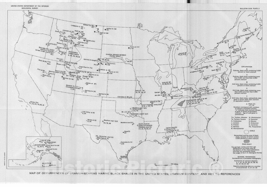 Map : Selected annotated bibliography of the geology and occurrence of uranium-bearing marine black-shales in the United States, 1958 Cartography Wall Art :