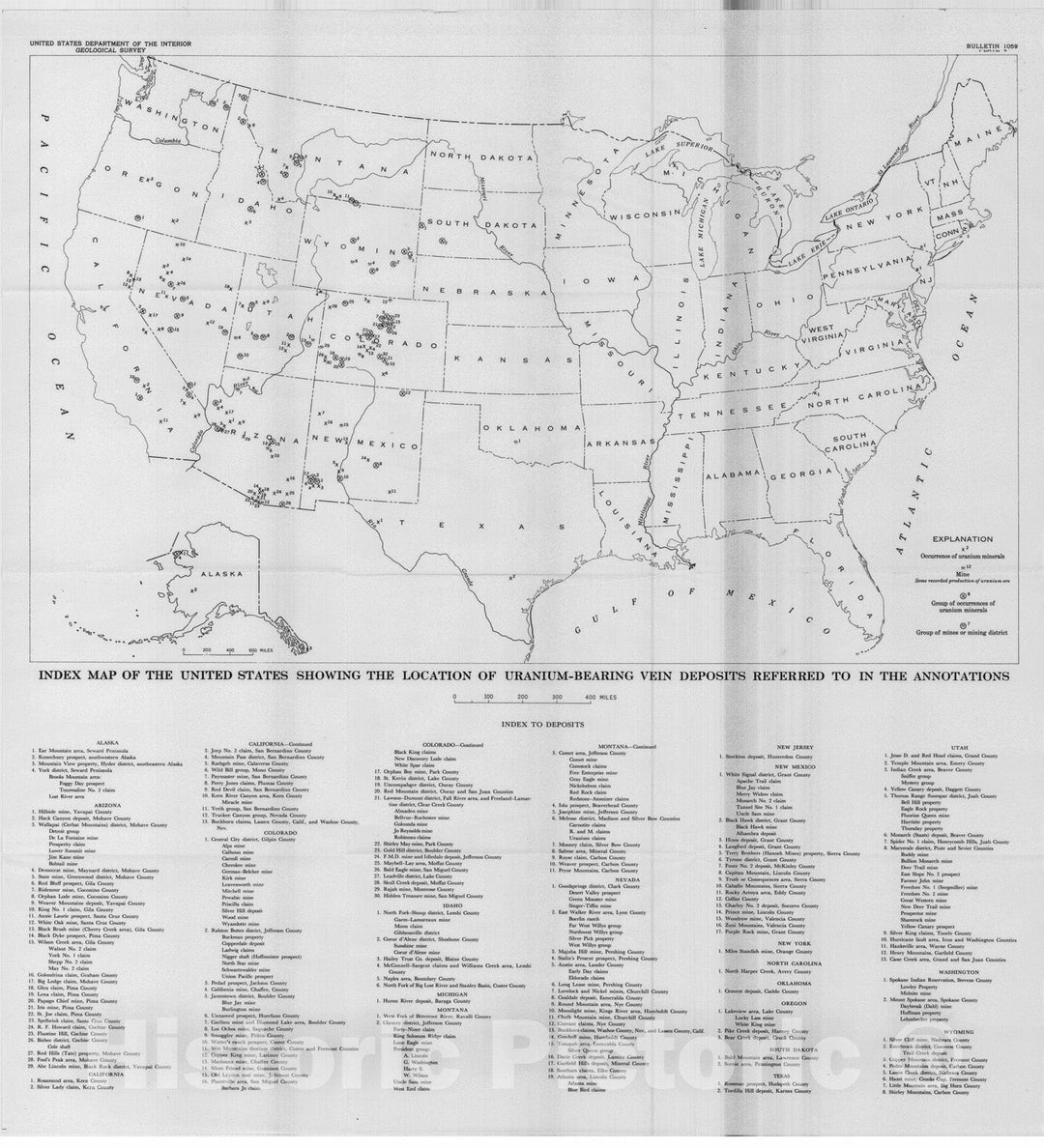 Map : Selected annotated bibliography of the geology of uranium-bearing veins in the United States, 1960 Cartography Wall Art :