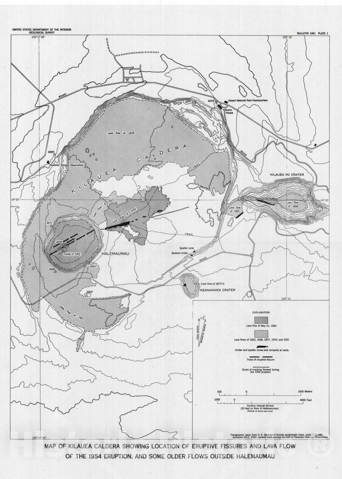 Map : Hawaiian volcanoes during 1954, 1957 Cartography Wall Art :