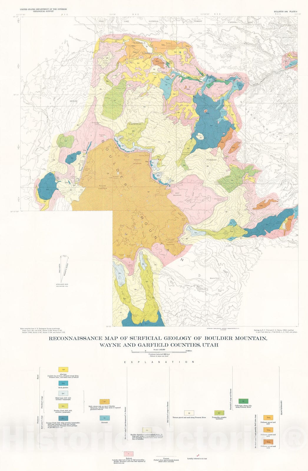 Map : Quaternary geology of Boulder Mountain, Aquarius Plateau, Utah, 1958 Cartography Wall Art :