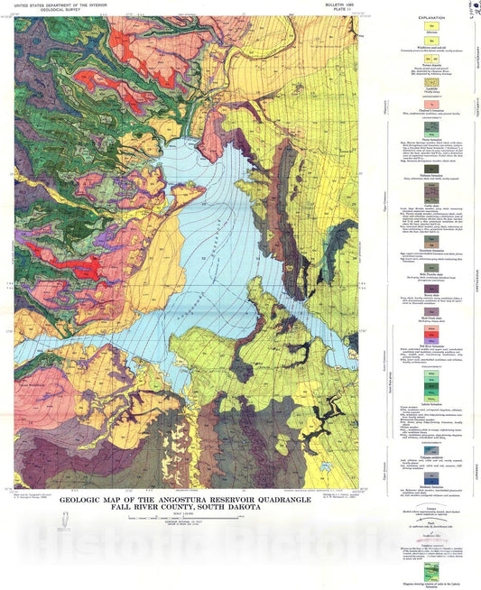 Map : Geology of the Angostura Reservoir quadrangle, Fall River County, South Dakota, 1963 Cartography Wall Art :