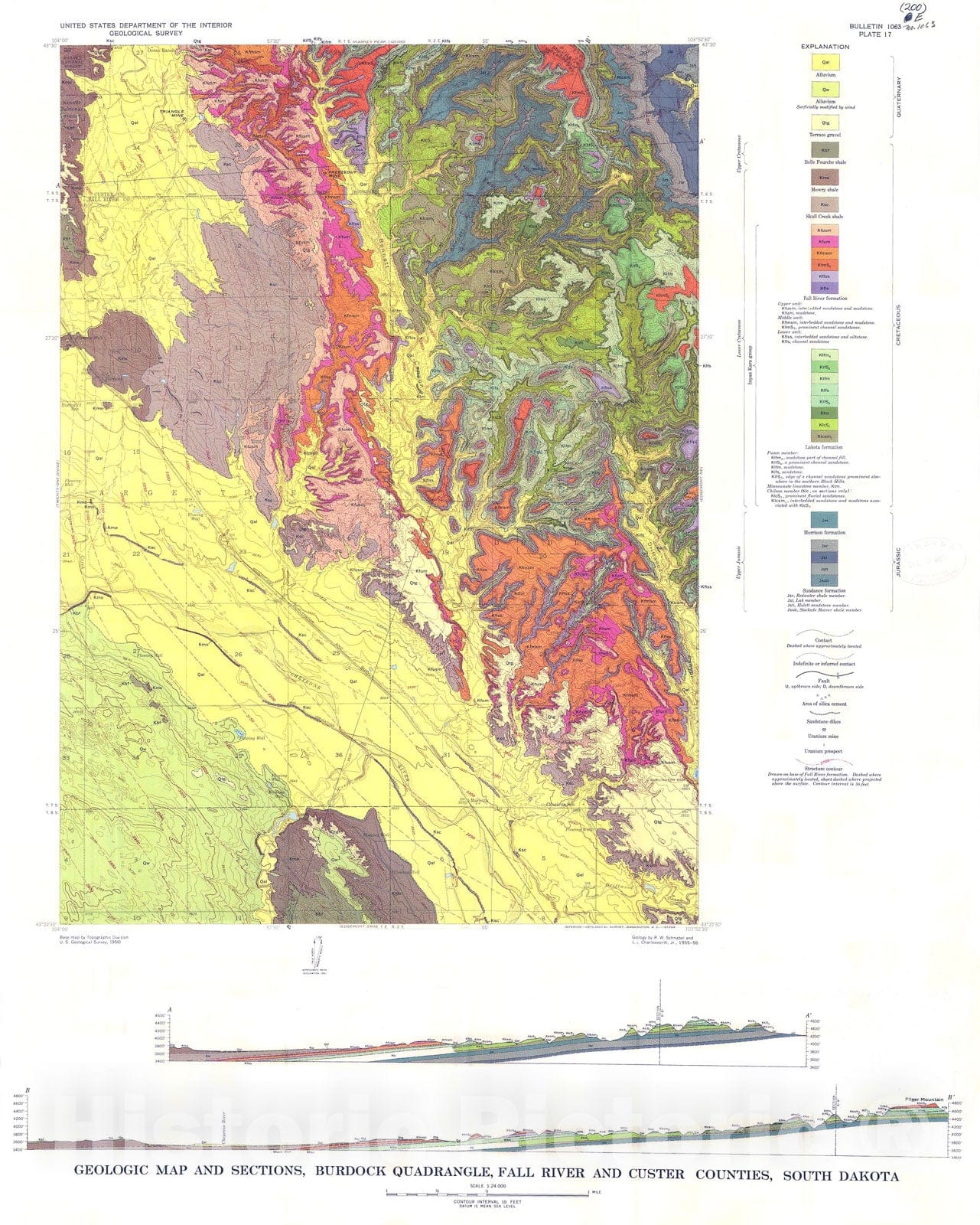 Map : Geology of the Burdock quadrangle, Fall River and Custer Counties, South Dakota, 1963 Cartography Wall Art :