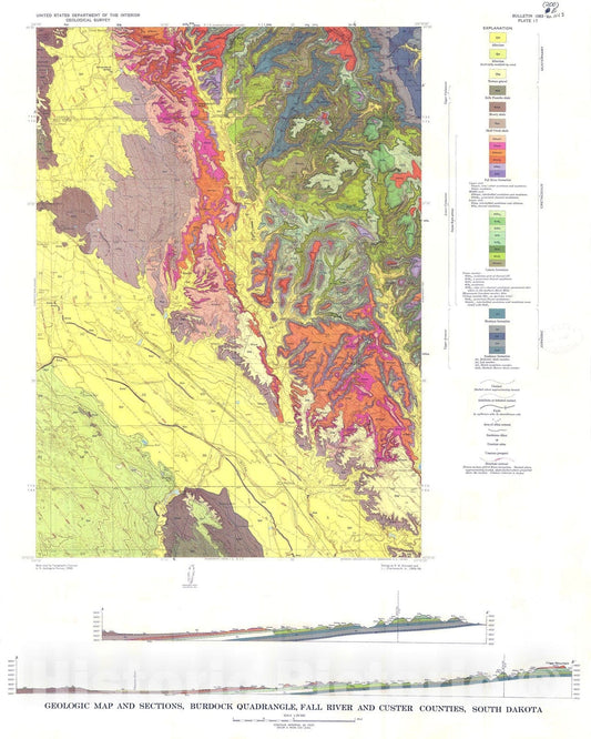 Map : Geology of the Burdock quadrangle, Fall River and Custer Counties, South Dakota, 1963 Cartography Wall Art :