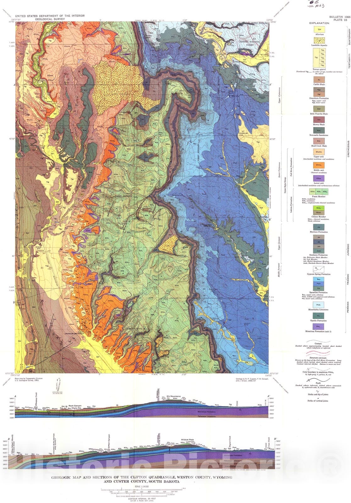 Map : Geology of the Clifton quadrangle, Wyoming and South Dakota, 1963 Cartography Wall Art :