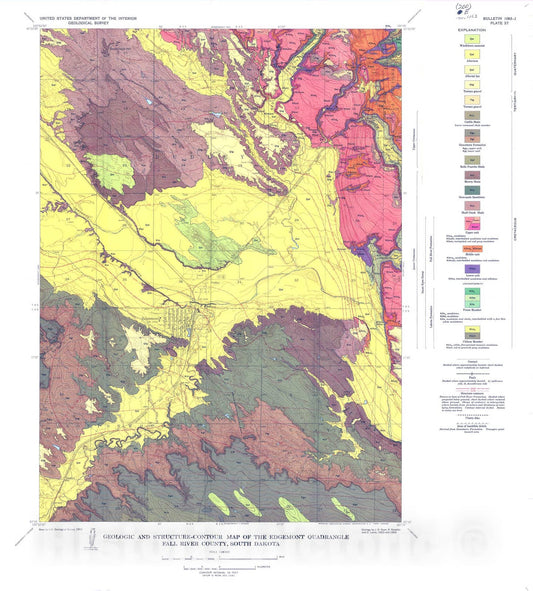 Map : Geology of the Edgemont quadrangle, Fall River County, South Dakota, 1964 Cartography Wall Art :