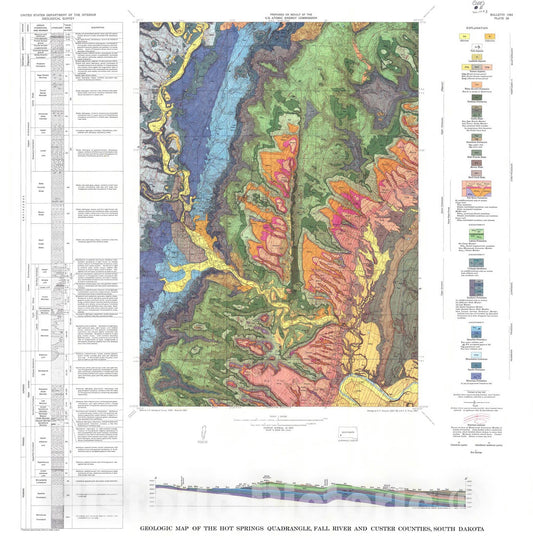 Map : Geology of the Hot Springs quadrangle, Fall River and Custer Counties, South Dakota, 1967 Cartography Wall Art :