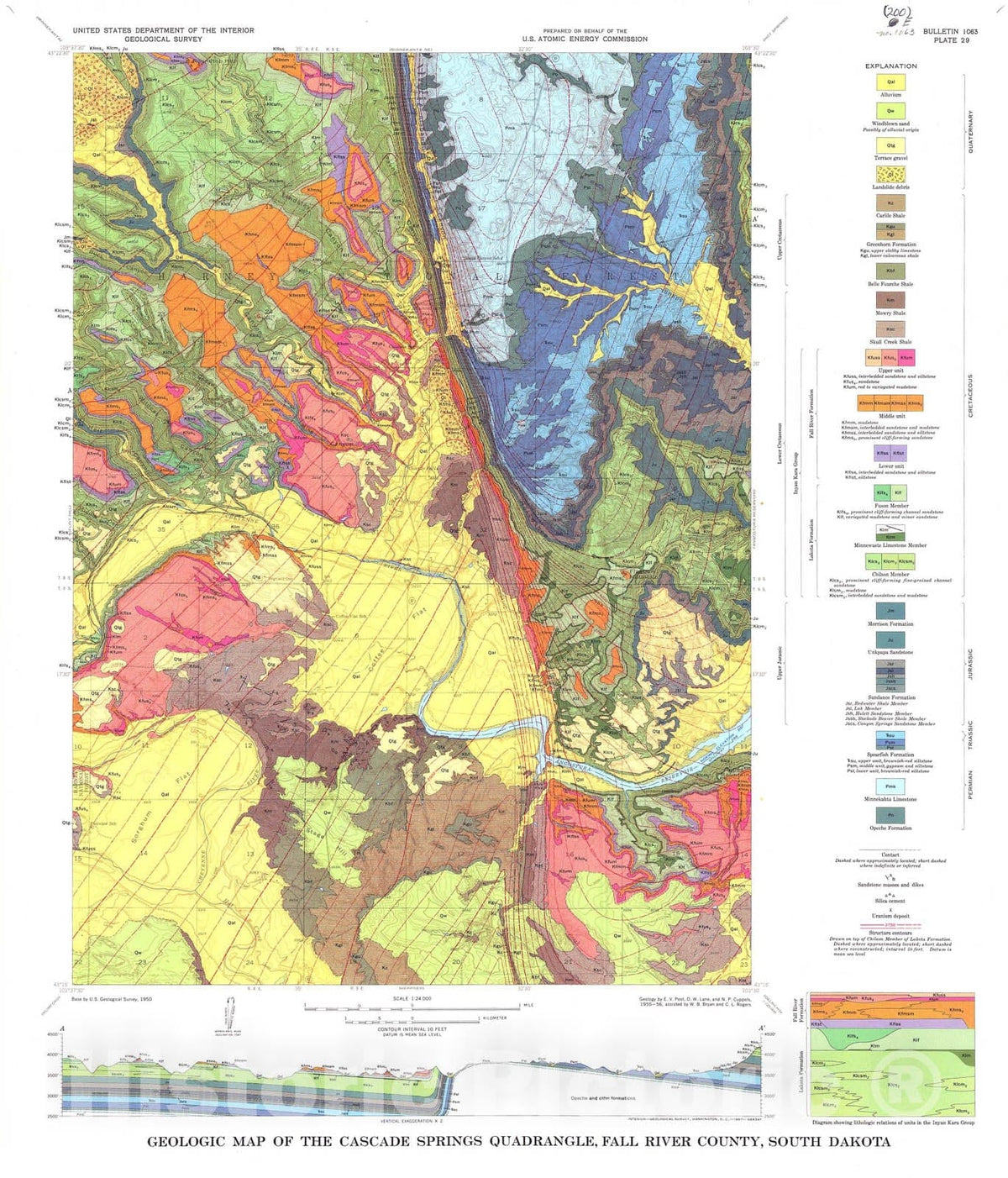 Map : Geology of the Cascade Springs quadrangle, Fall River County, South Dakota, 1967 Cartography Wall Art :