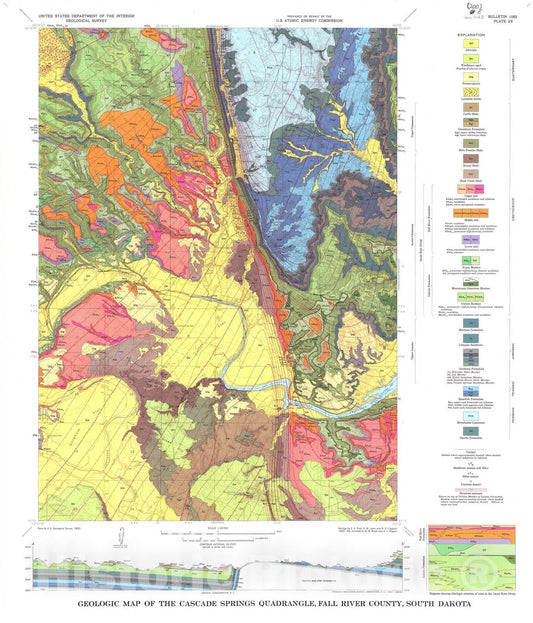 Map : Geology of the Cascade Springs quadrangle, Fall River County, South Dakota, 1967 Cartography Wall Art :