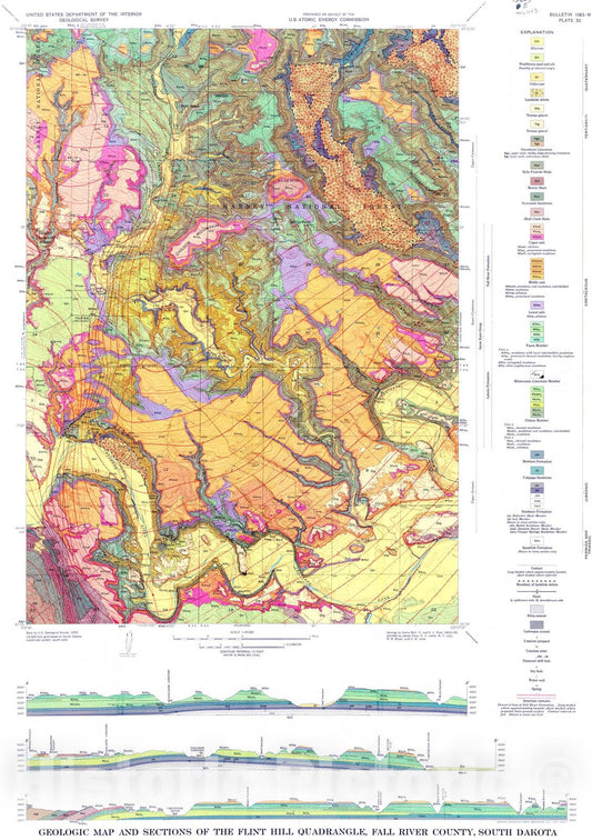 Map : Geology of the Flint Hill quadrangle, Fall River County, South Dakota, 1971 Cartography Wall Art :