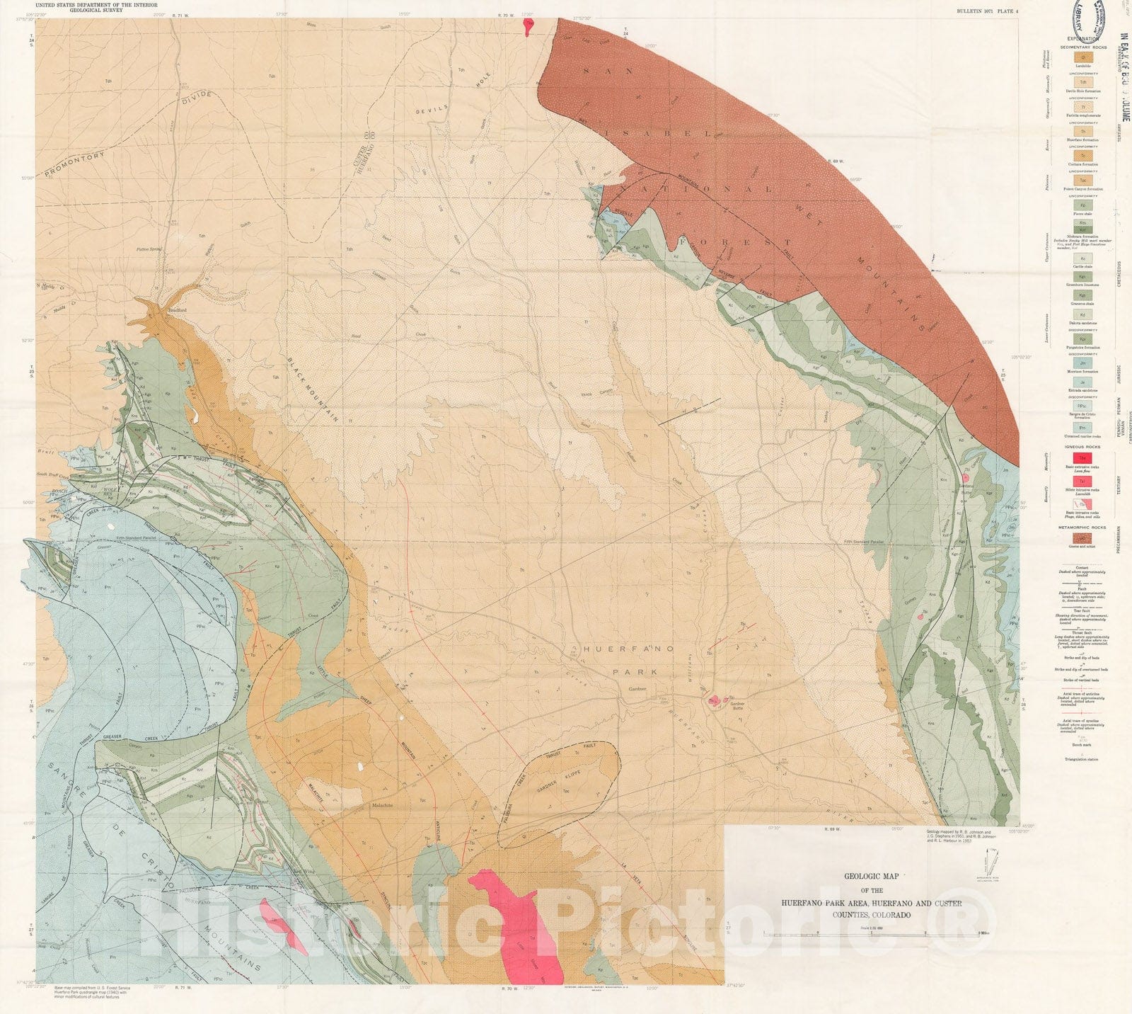 Map : Geology of Huerfano Park area, Huerfano and Custer Counties, Colorado, 1959 Cartography Wall Art :
