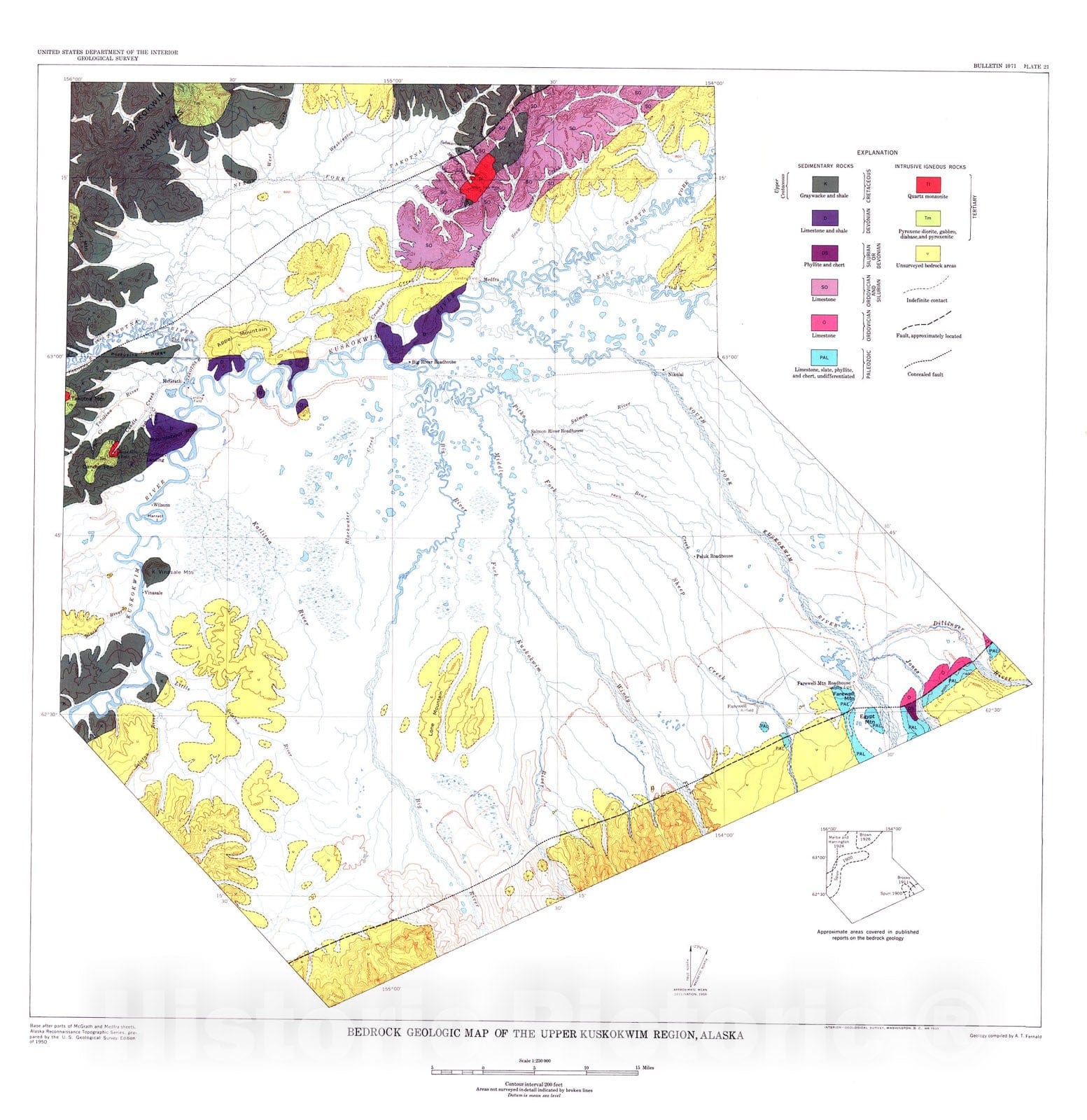 Map : Geomorphology of the upper Kuskokwim region, Alaska, 1960 Cartography Wall Art :