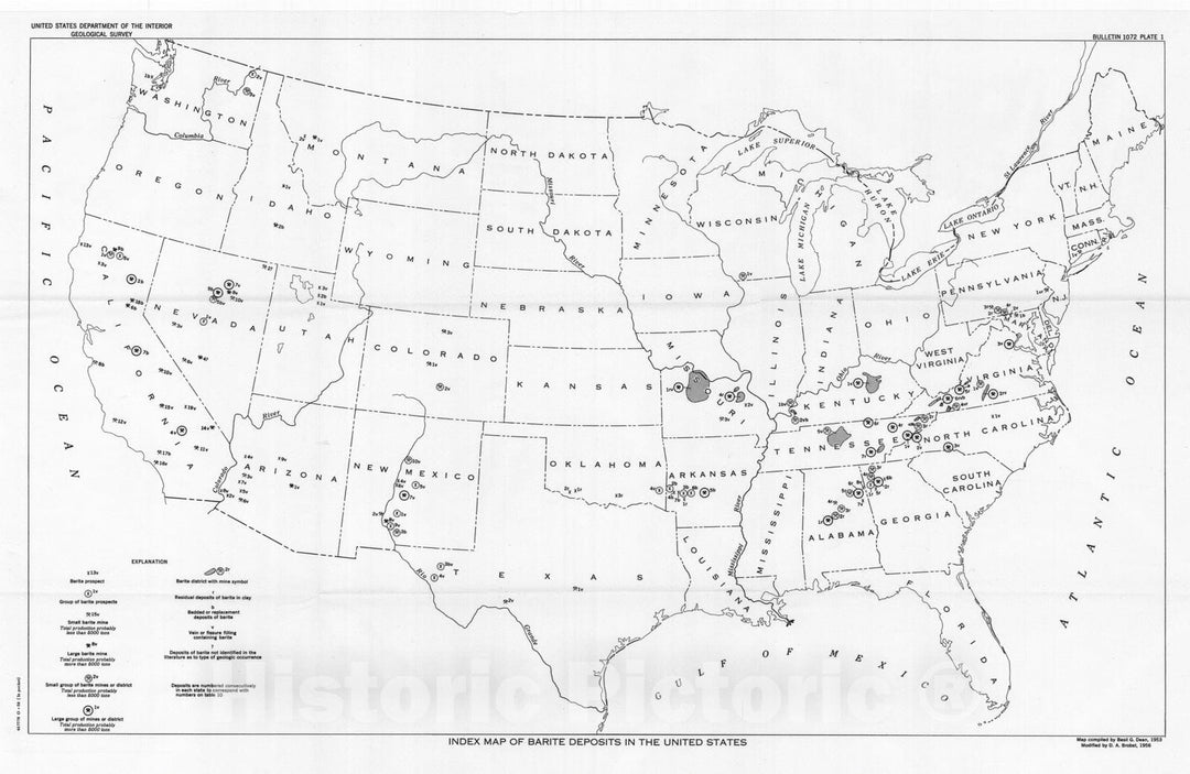 Map : Barite resources of the United States, 1960 Cartography Wall Art :