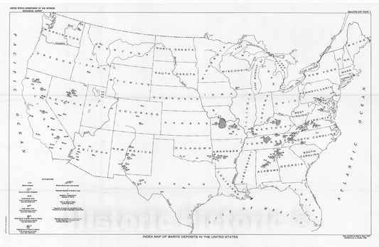 Map : Barite resources of the United States, 1960 Cartography Wall Art :