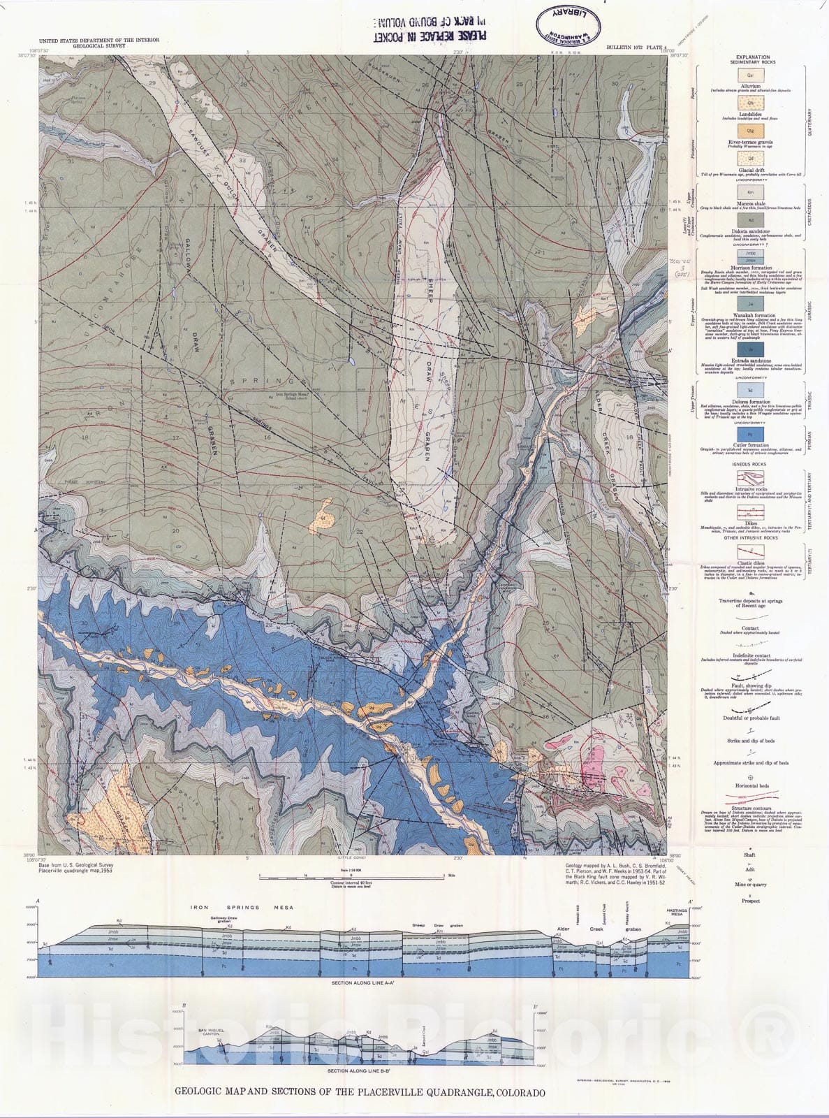 Map : Areal geology of the Placerville quadrangle, San Miguel County, Colorado, 1959 Cartography Wall Art :