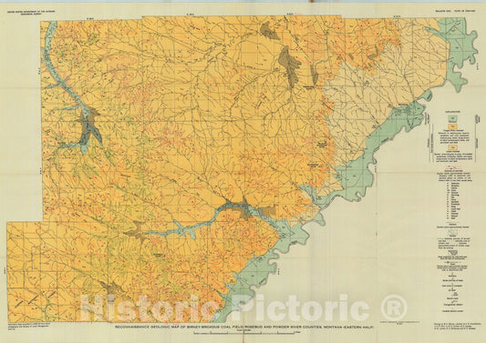 Map : Reconnaissance geology of the Birney - Broadus coal field, Rosebud and Powder River Counties, Montana, 1959 Cartography Wall Art :