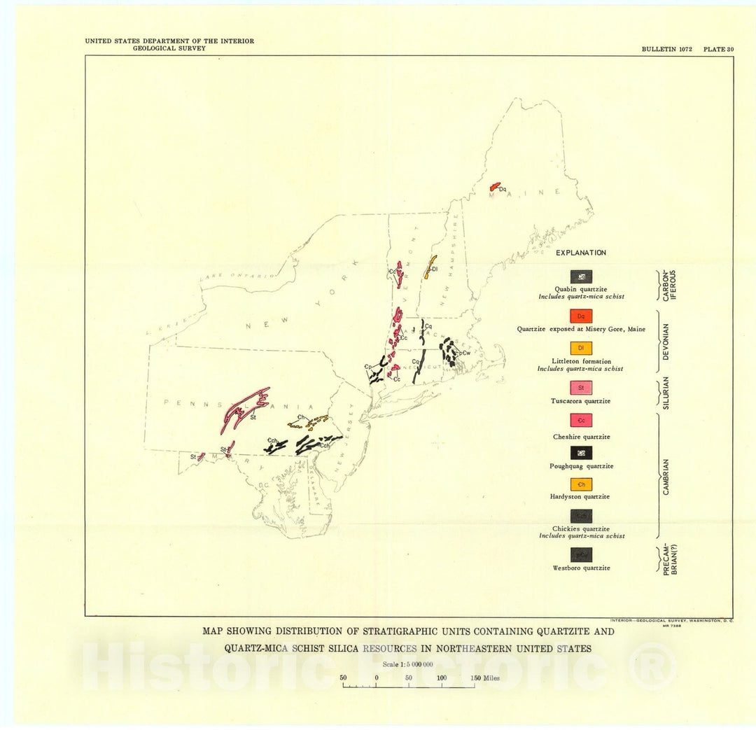 Map : Distribution of silica resources in eastern United States, 1960 Cartography Wall Art :