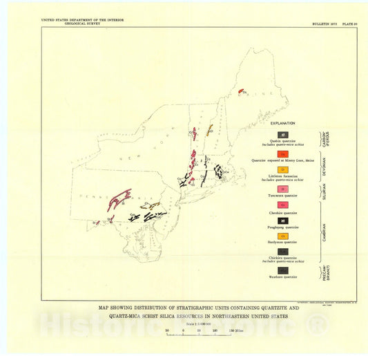 Map : Distribution of silica resources in eastern United States, 1960 Cartography Wall Art :