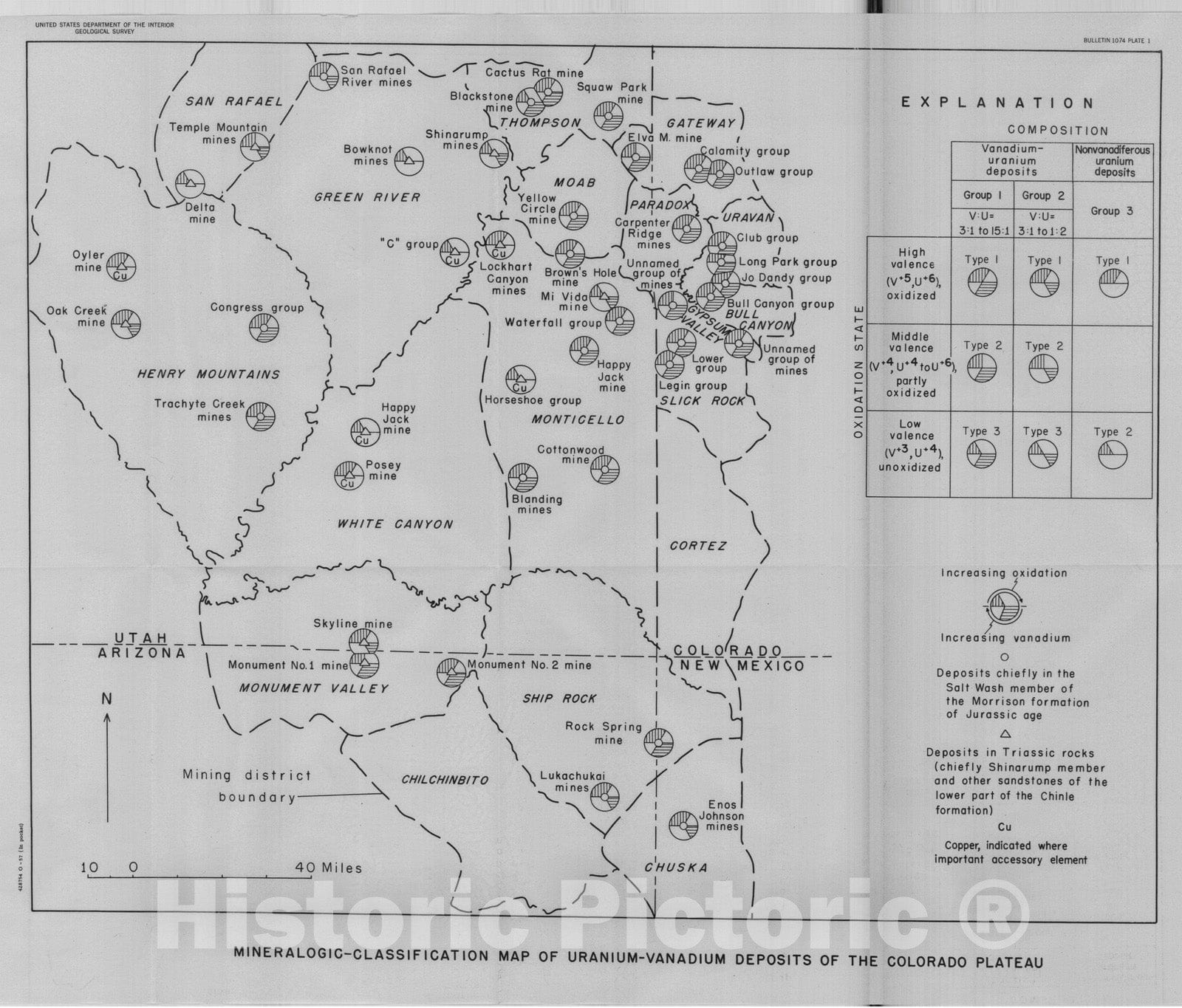 Map : Mineralogic classification of uranium-vanadium deposits of the Colorado Plateau, 1957 Cartography Wall Art :