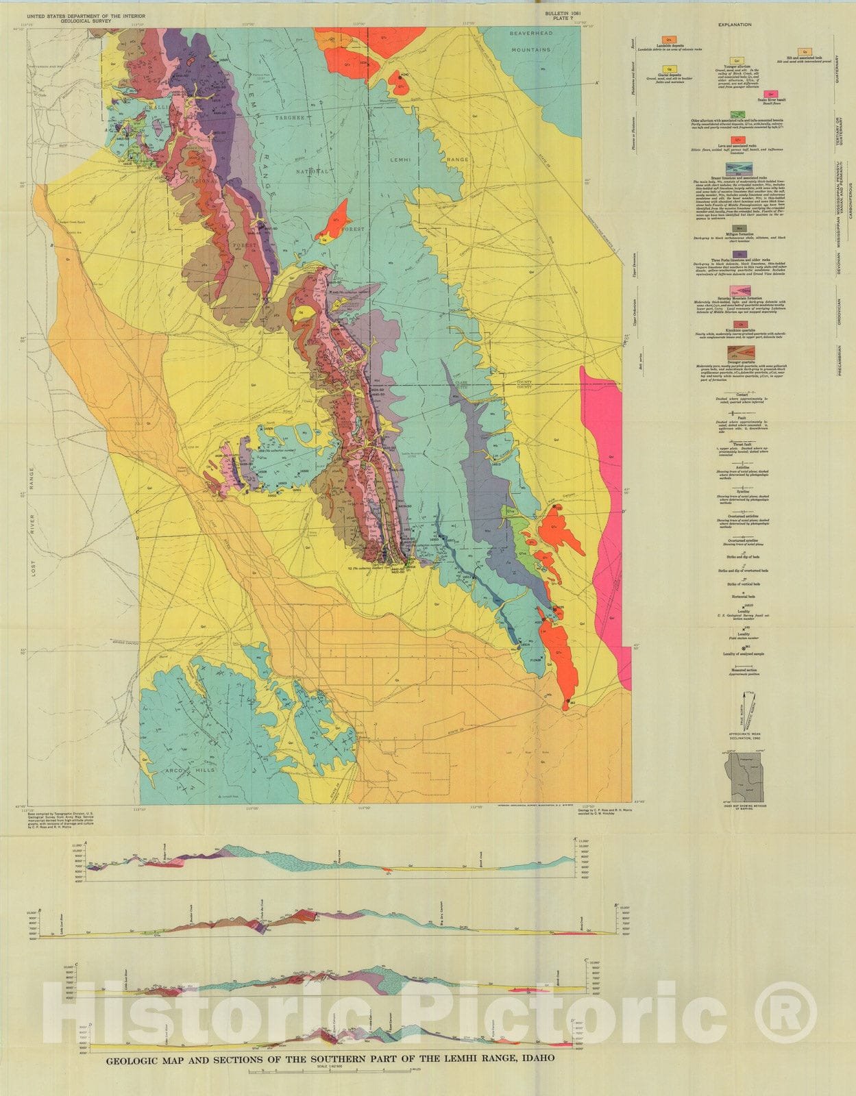 Map : Geology of the southern part of the Lemhi Range, Idaho, 1961 Cartography Wall Art :