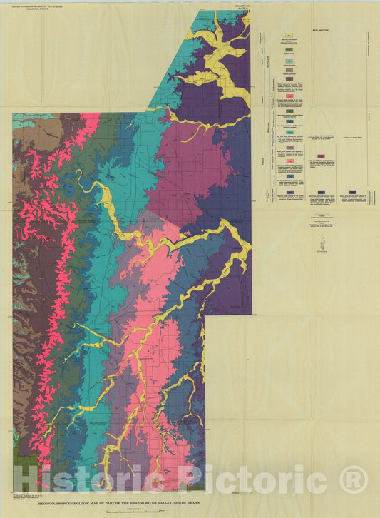 Map : Stratigraphy of the Wichita Group in part of the Brazos River valley, North Texas, 1960 Cartography Wall Art :