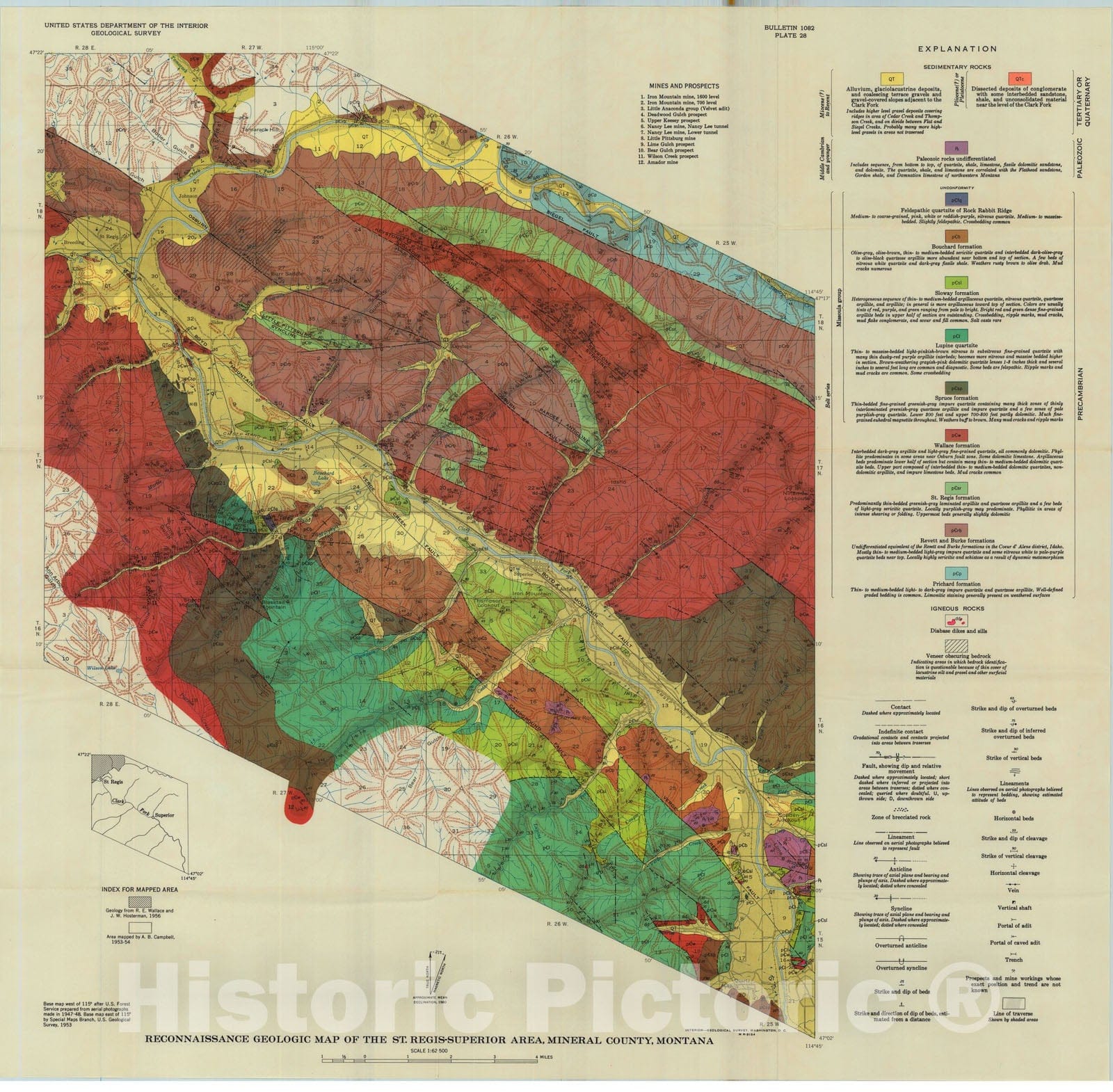 Map : Geology and mineral deposits of the St. Regis - Superior area, Mineral County, Montana, 1960 Cartography Wall Art :