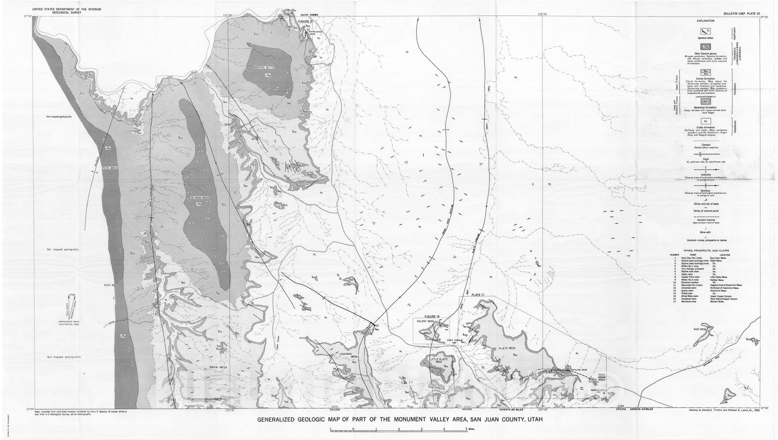 Map : Geology and uranium deposits of Monument Valley, San Juan County, Utah, 1959 Cartography Wall Art :