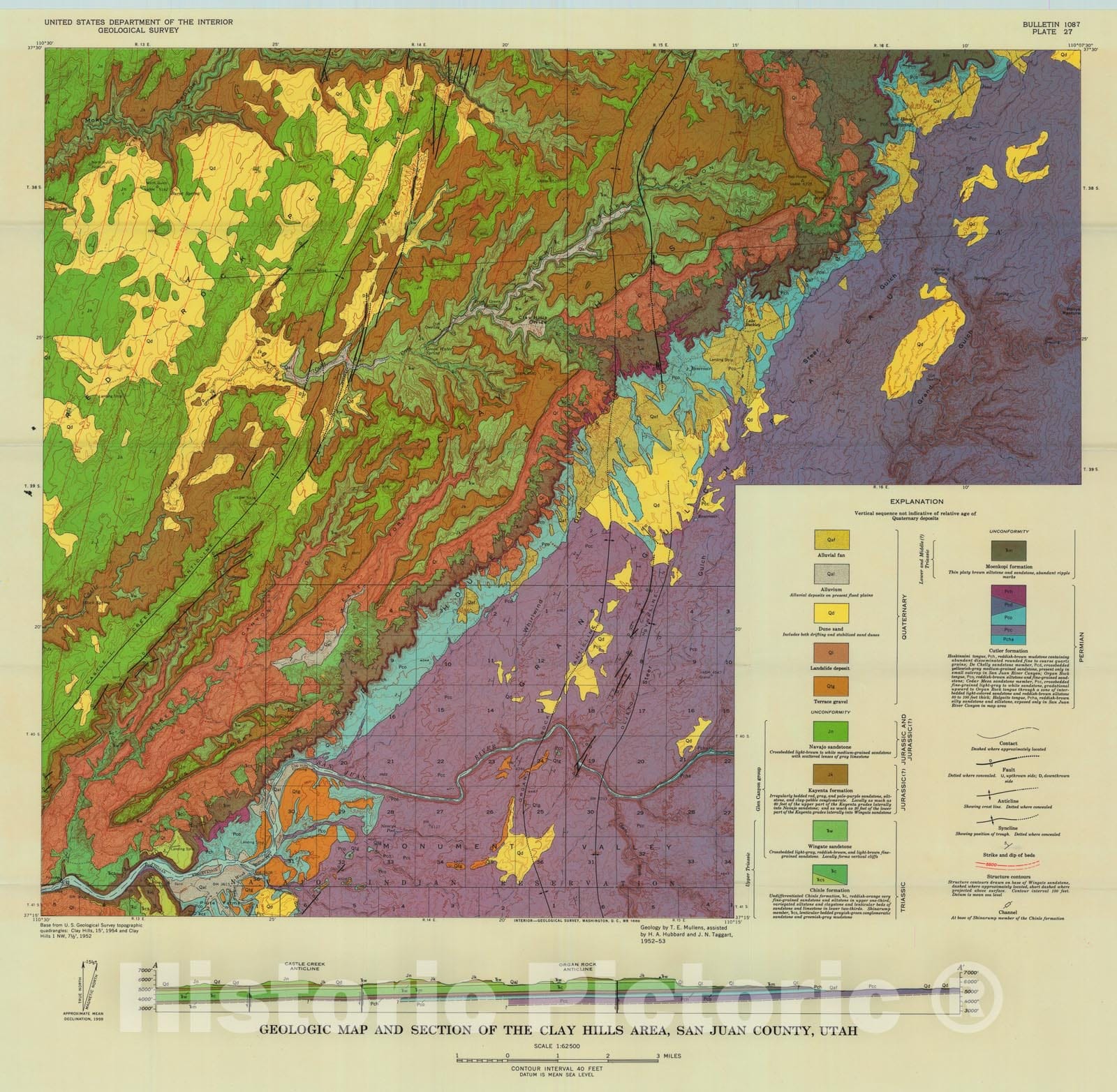 Map : Geology of the Clay Hills area, San Juan County, Utah, 1960 Cartography Wall Art :