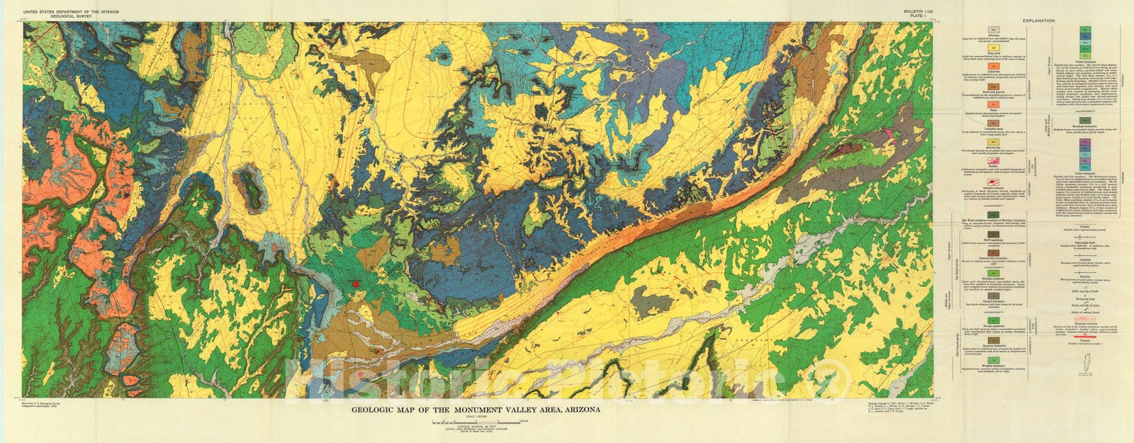 Map : Geology and uranium-vanadium deposits of the Monument Valley area, Apache and Navajo Counties, Arizona, with sections on Serpentin, 1963 Cartography Wall Art :