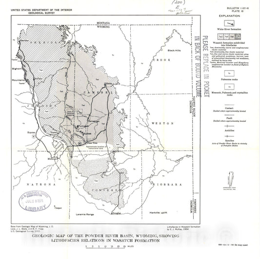 Map : Geology and uranium deposits of the Pumpkin Buttes area of the Powder River Basin, Wyoming, 1964 Cartography Wall Art :