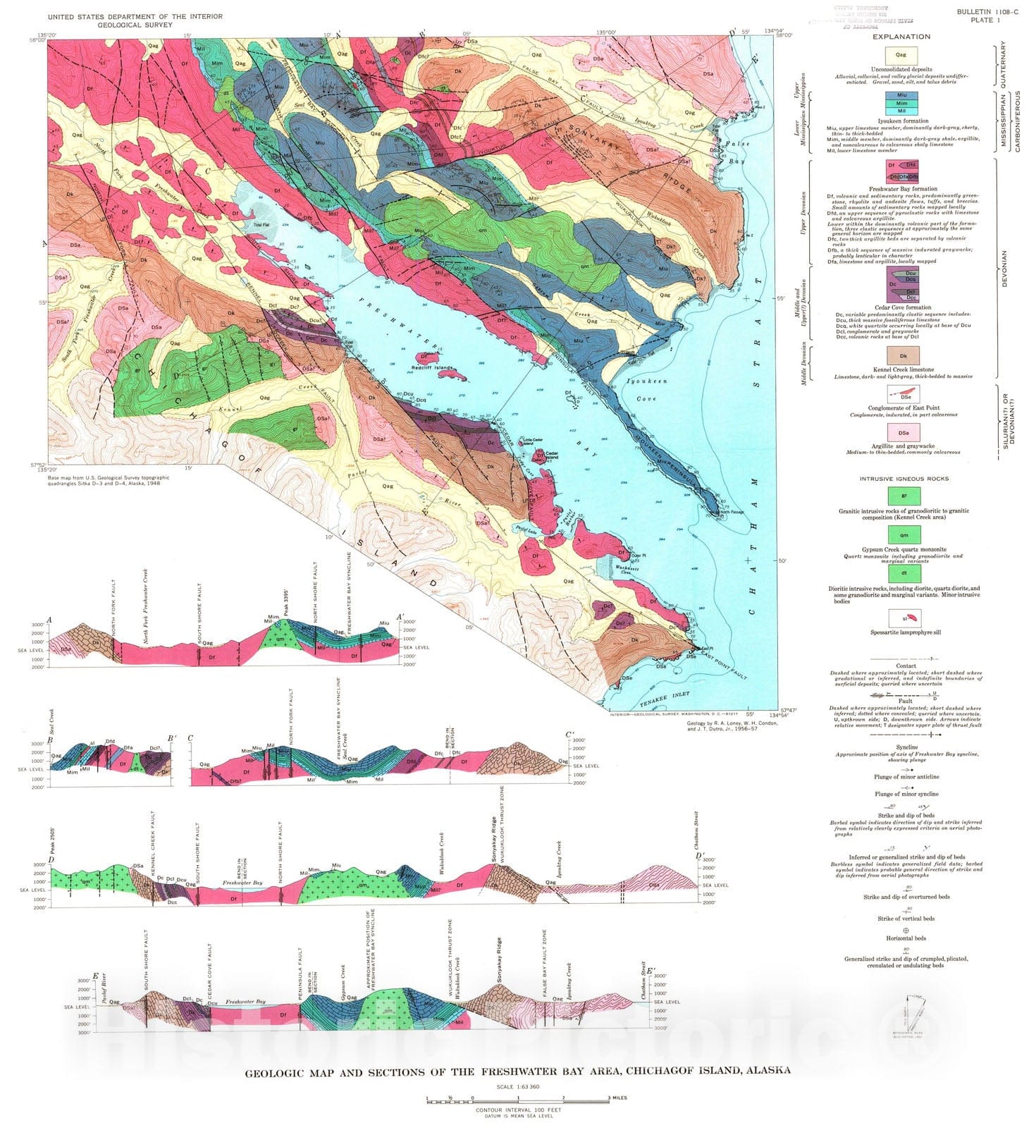 Map : Geology of the Freshwater Bay area, Chichagof Island, Alaska, 1963 Cartography Wall Art :