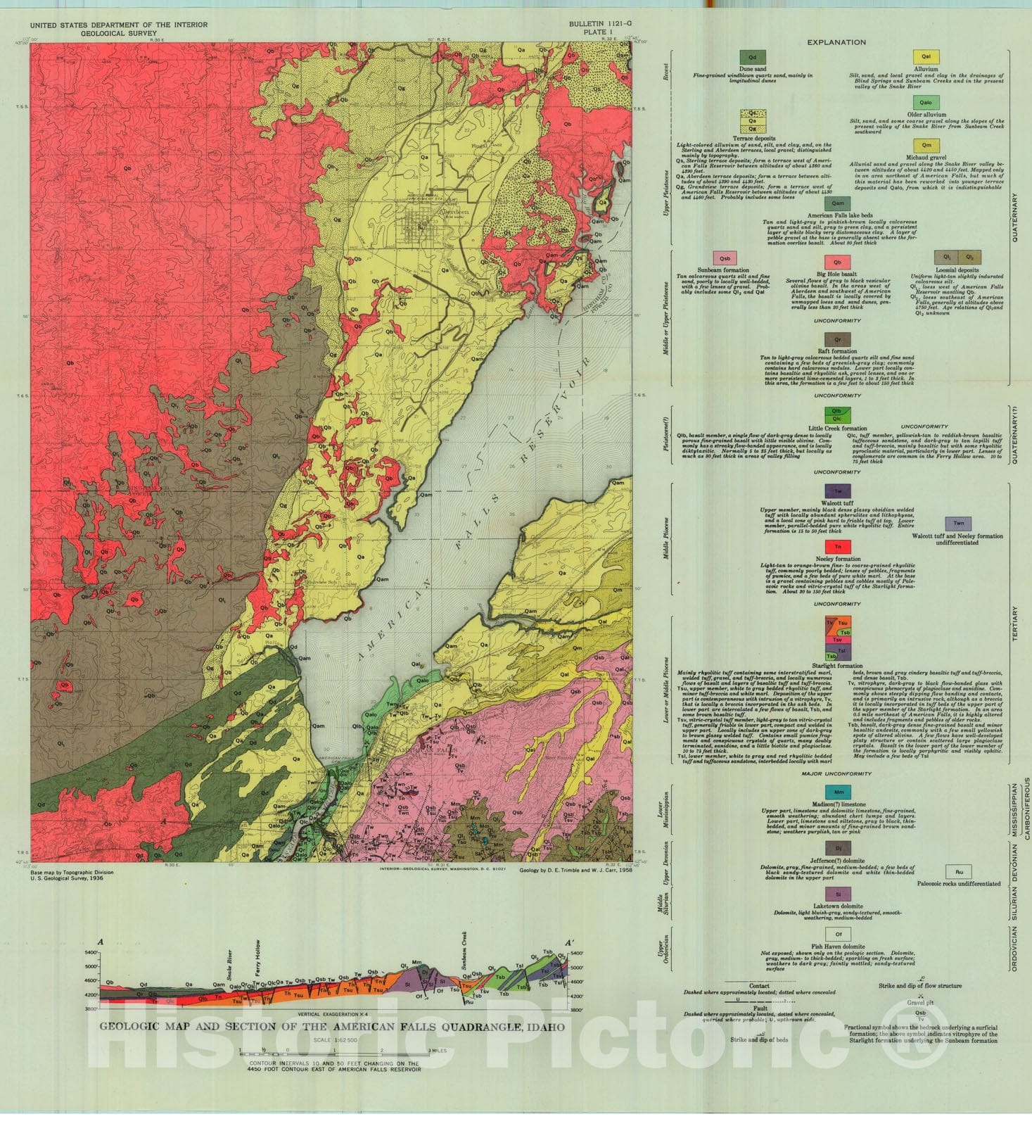 Map : Geology of American Falls quadrangle, Idaho, 1963 Cartography Wall Art :