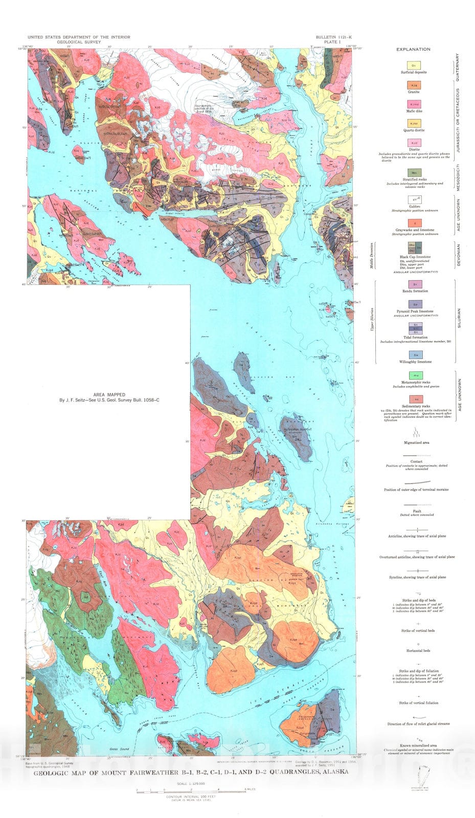 Map : Geology of the eastern part of the Mount Fairweather quadrangle, Glacier Bay, Alaska, 1963 Cartography Wall Art :