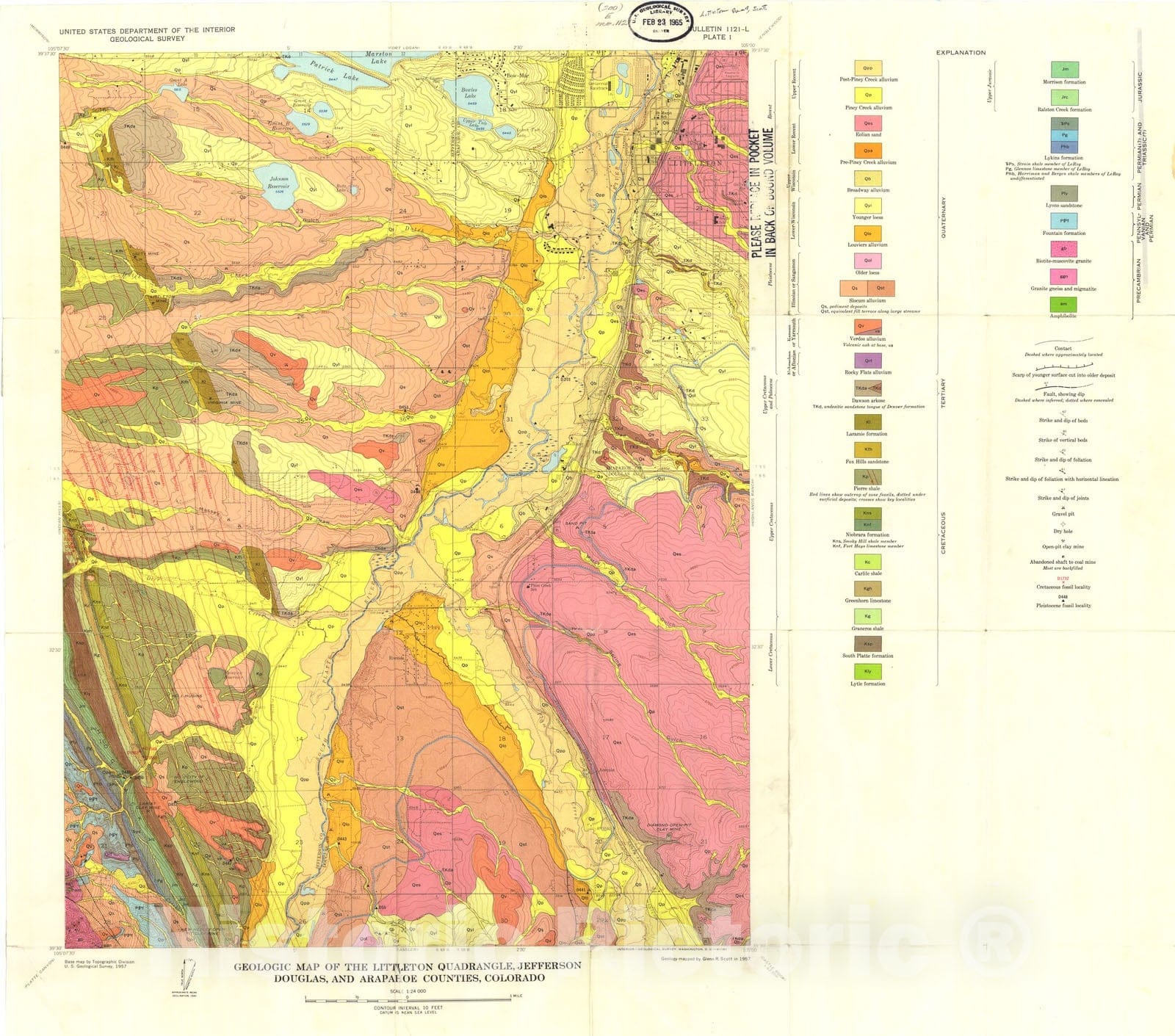 Map : Geology of the Littleton quadrangle, Jefferson, Douglas, and Arapahoe Counties, Colorado, 1962 Cartography Wall Art :