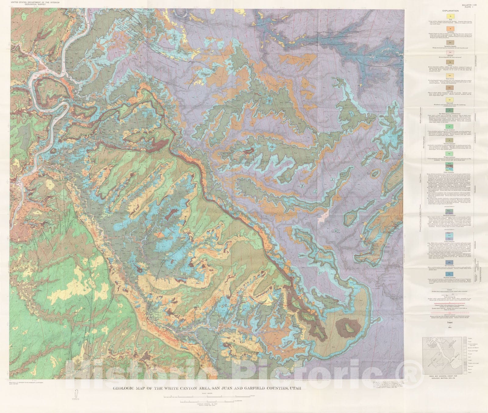 Map : Geology and ore deposits of the White Canyon area, San Juan and Garfield Counties, Utah, 1964 Cartography Wall Art :