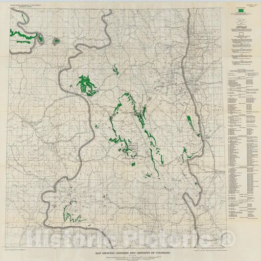 Map : Oxidized zinc deposits of the United States: part 3. Colorado, 1964 Cartography Wall Art :