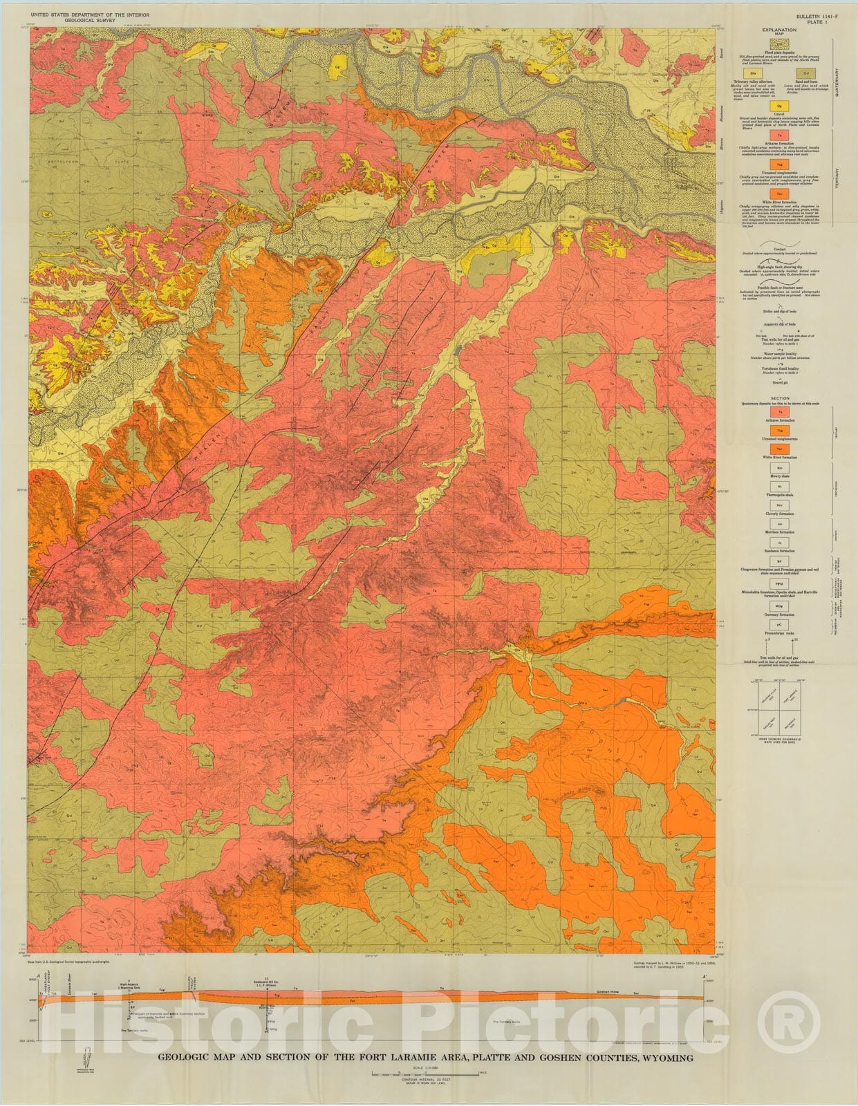 Map : Geology of the Fort Laramie area, Platte and Goshen Counties, Wyoming, 1963 Cartography Wall Art :