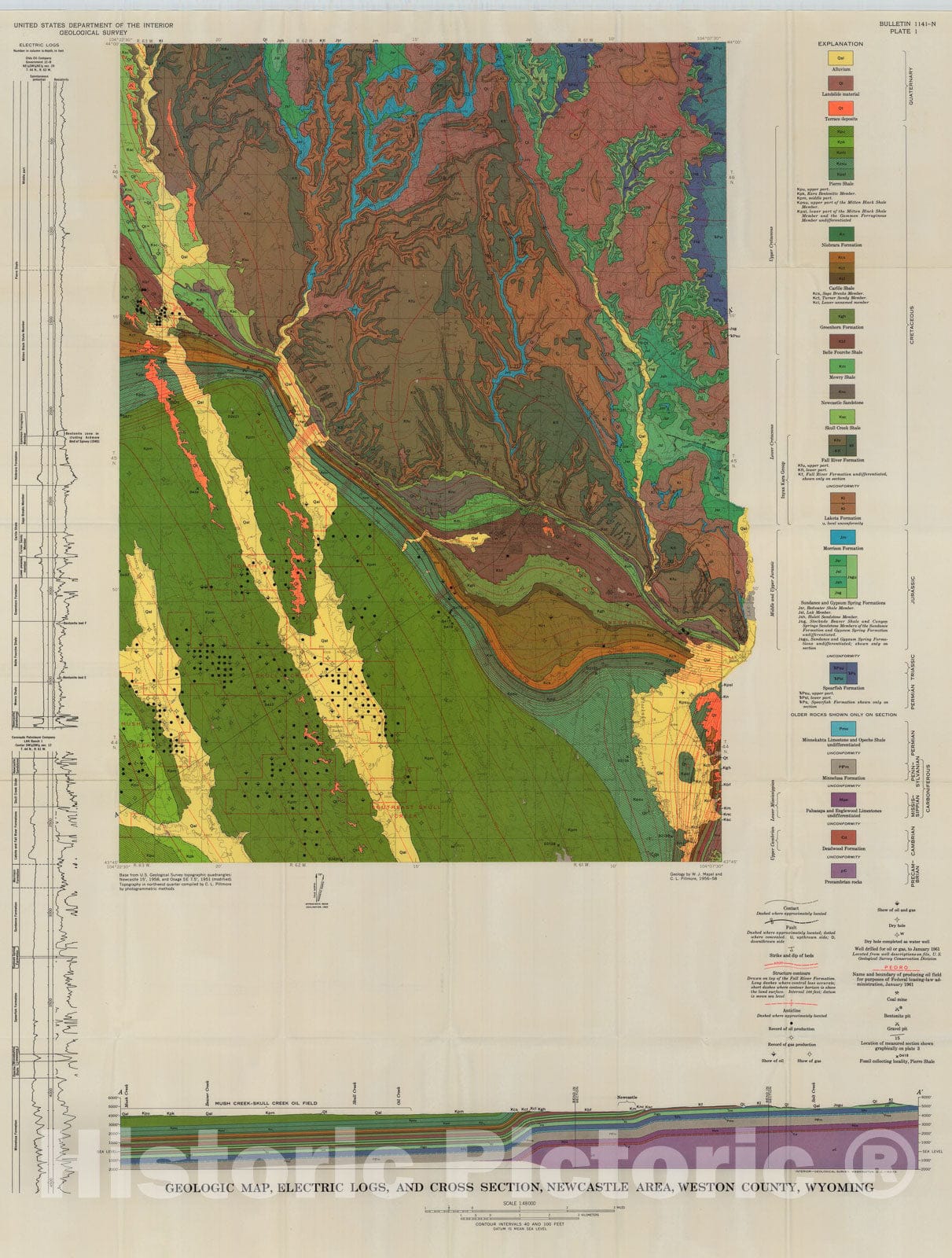 Map : Geology of the Newcastle area, Weston County, Wyoming, 1963 Cartography Wall Art :