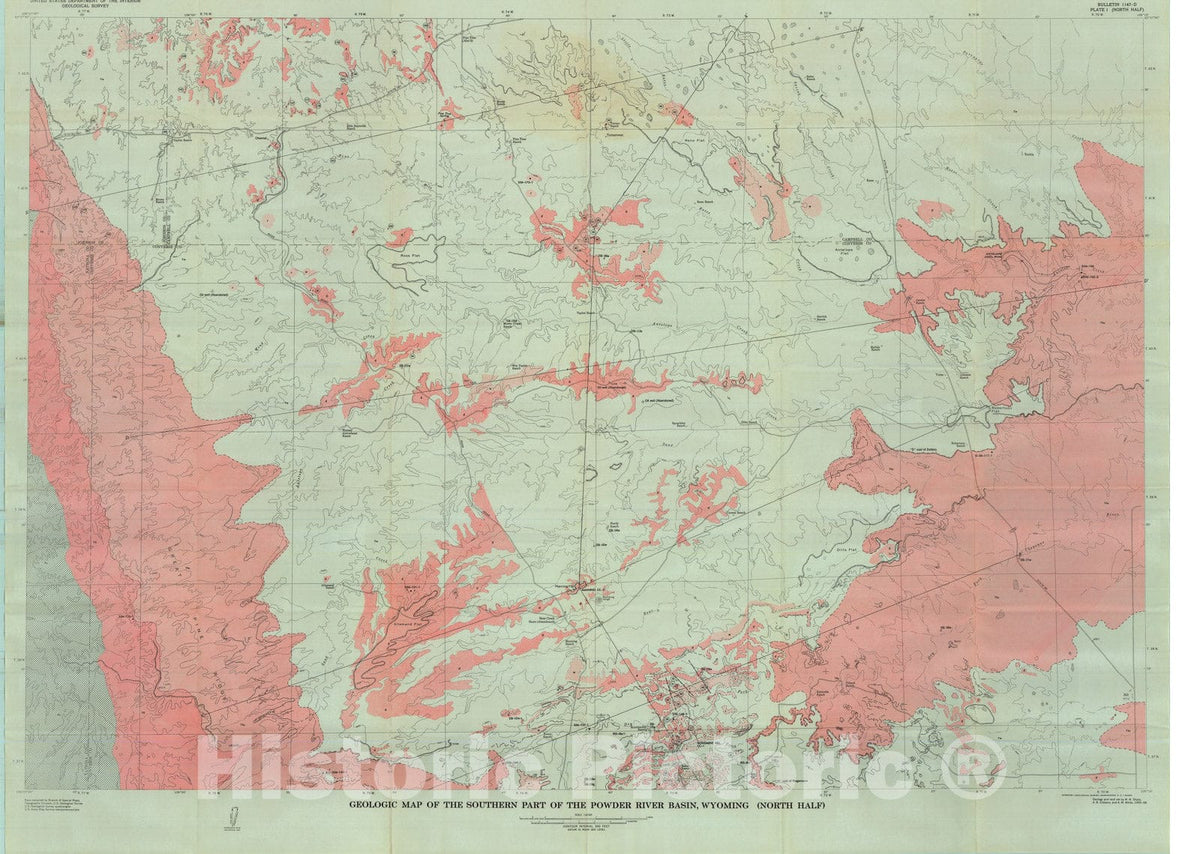 Map : Geology and uranium deposits of the southern part of the Powder River Basin, Wyoming, 1964 Cartography Wall Art :