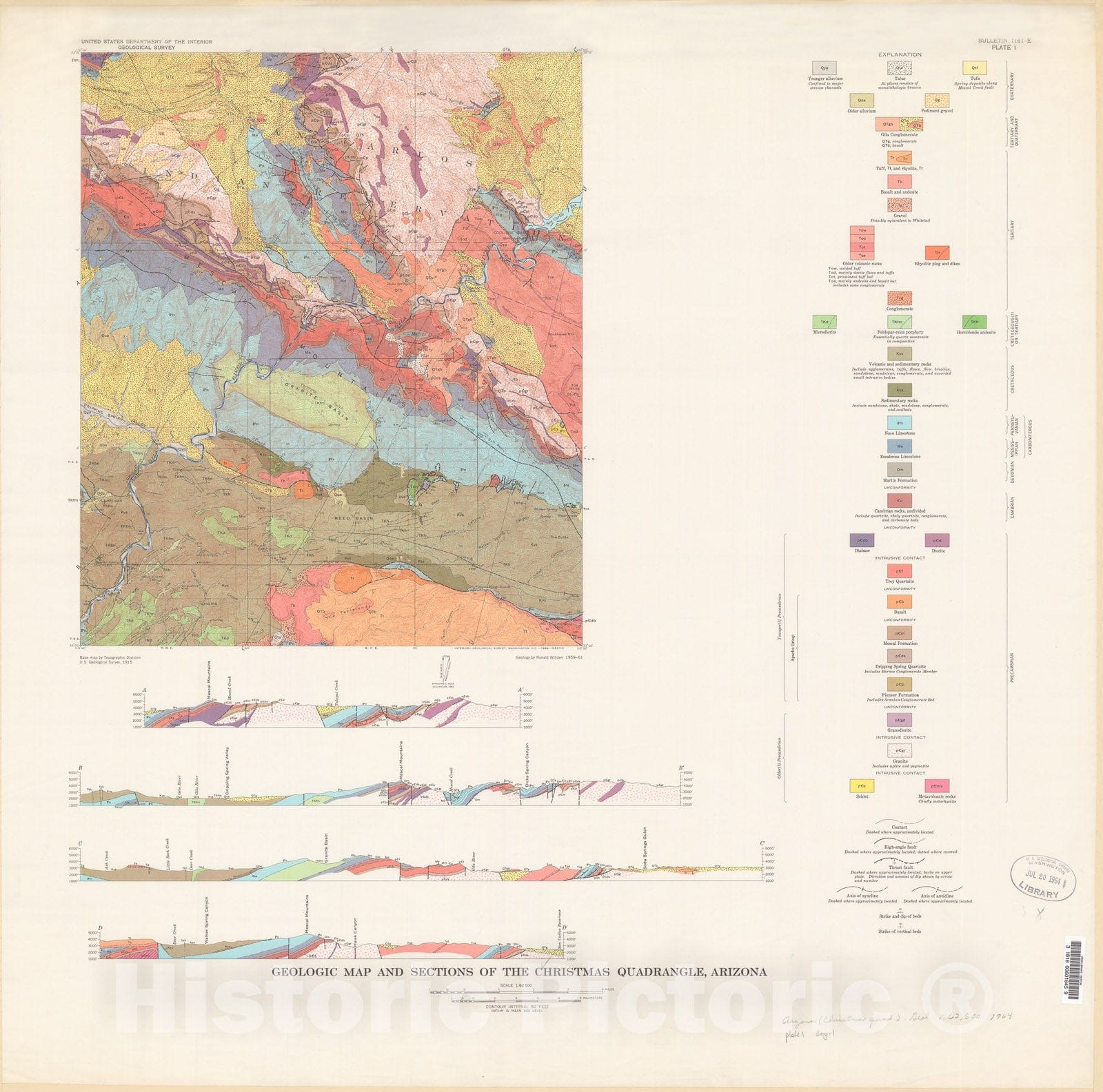 Map : Geology of the Christmas quadrangle, Gila and Pinal Counties, Arizona, 1964 Cartography Wall Art :