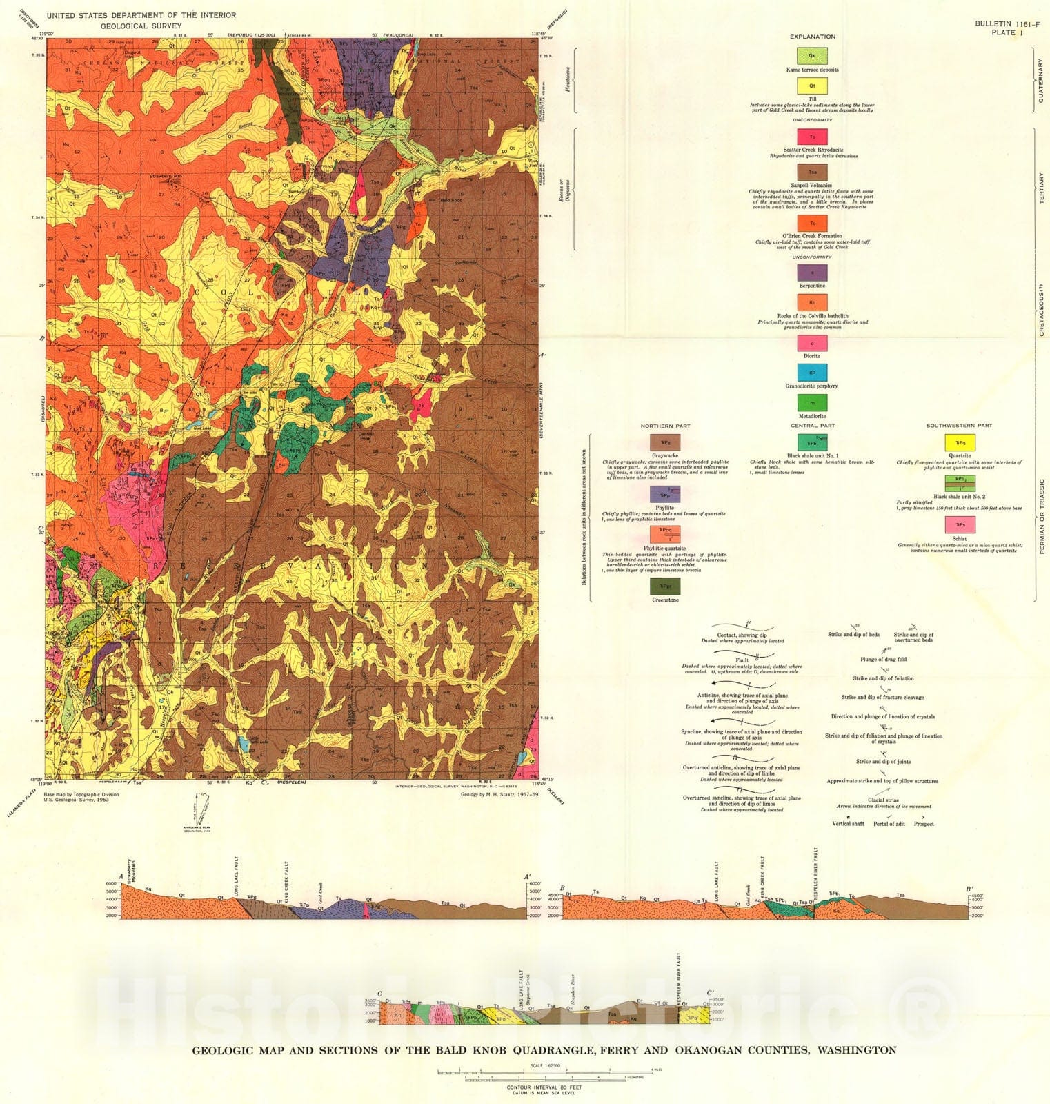 Map : Geology of the Bald Knob quadrangle, Ferry and Okanogan Counties, Washington, 1964 Cartography Wall Art :