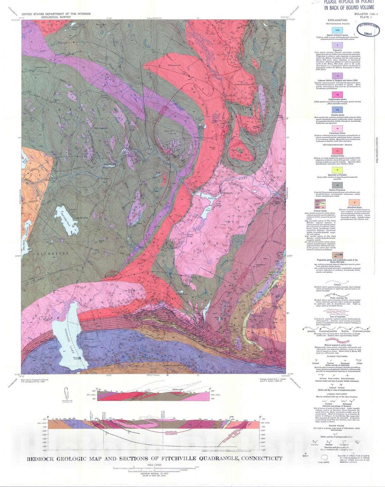 Map : Petrochemistry and bedrock geology of the Fitchville quadrangle, Connecticut, 1964 Cartography Wall Art :