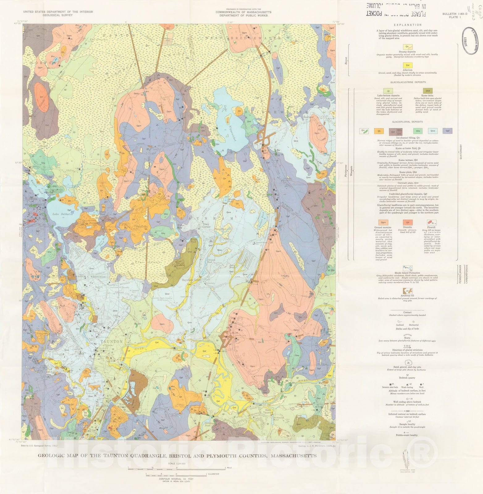 Map : Geology of the Taunton quadrangle, Bristol, and Plymouth Counties, Massachusetts, 1967 Cartography Wall Art :