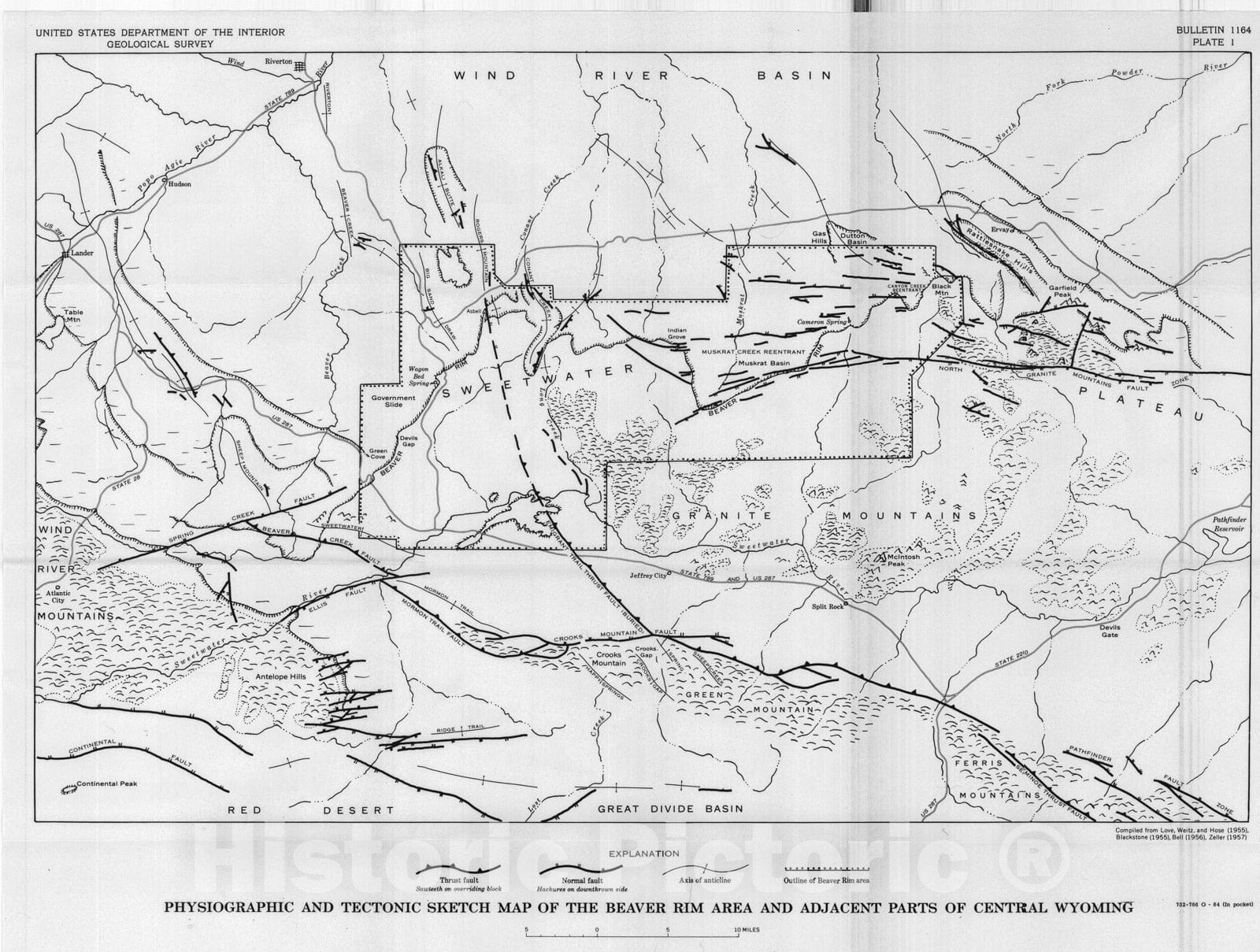 Map : Tertiary geology of the Beaver Rim area, Fremont and Natrona Counties, Wyoming, 1964 Cartography Wall Art :