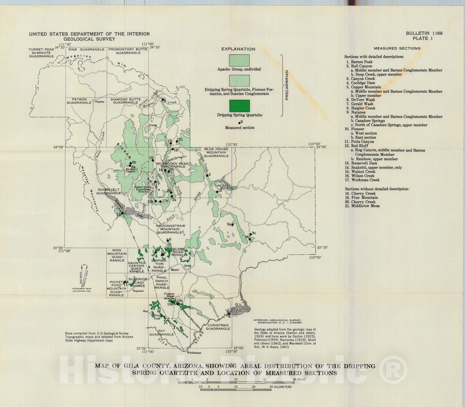 Map : Stratigraphy of the Dripping Spring Quartzite, southeastern Arizona, 1964 Cartography Wall Art :