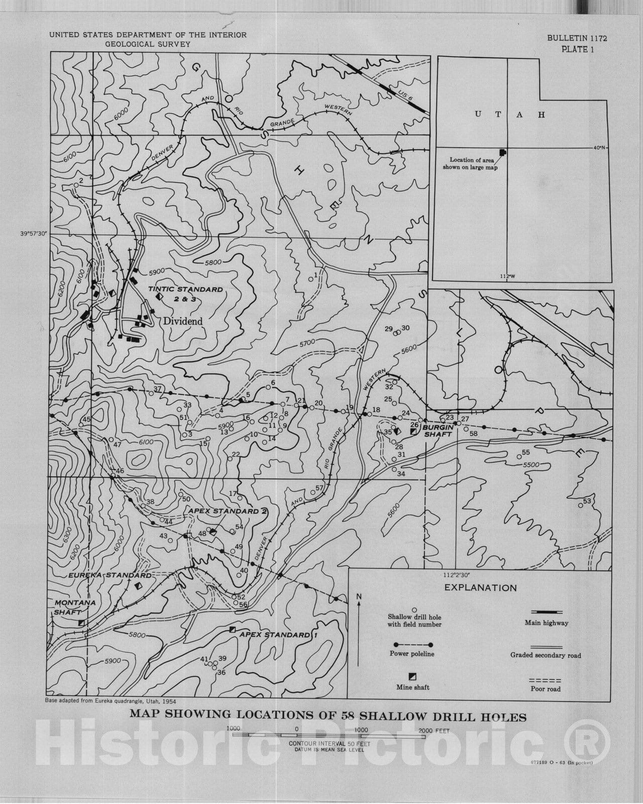 Map : Measuring geothermal gradients in drill holes less than sixty feet deep, east Tintic district, Utah, 1963 Cartography Wall Art :