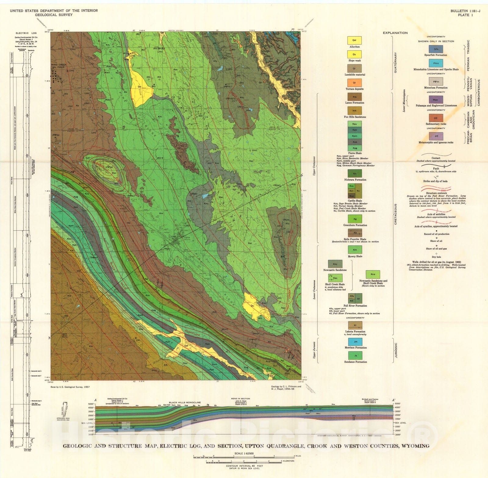 Map : Geology of the Upton quadrangle, Crook and Weston Counties, Wyoming, 1964 Cartography Wall Art :